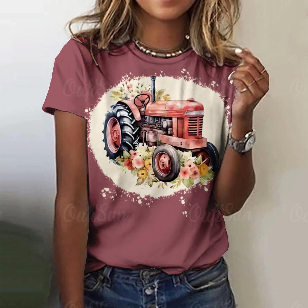 2026 New Women's T-shirt Car Print Hippie Bus Tops Women's Trending Clothes Fashion Short Sleeve Shirt Funny Tee Tops