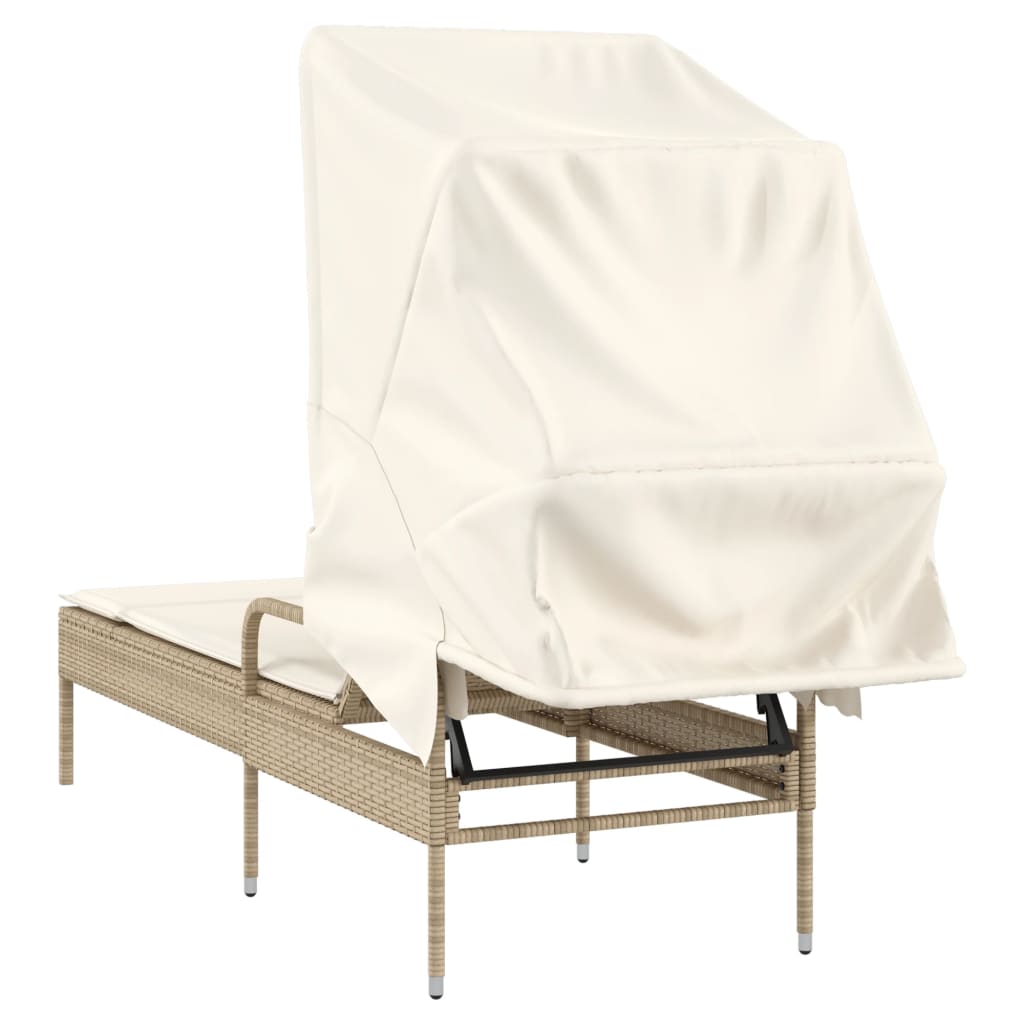 Sun Lounger with Canopy Beige Poly Rattan