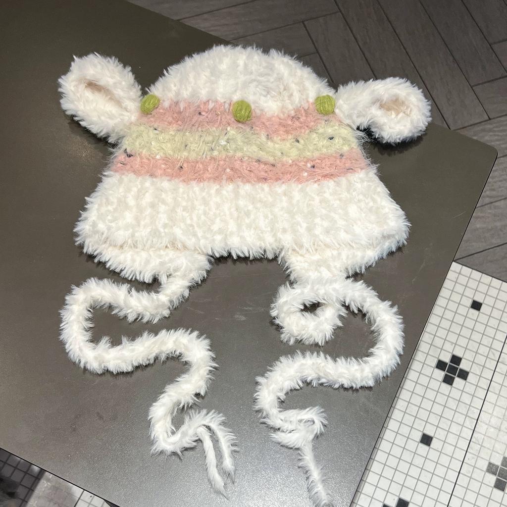Cute lamb ears plush hat women's autumn and winter new furry hat warm ear protection knitted hat