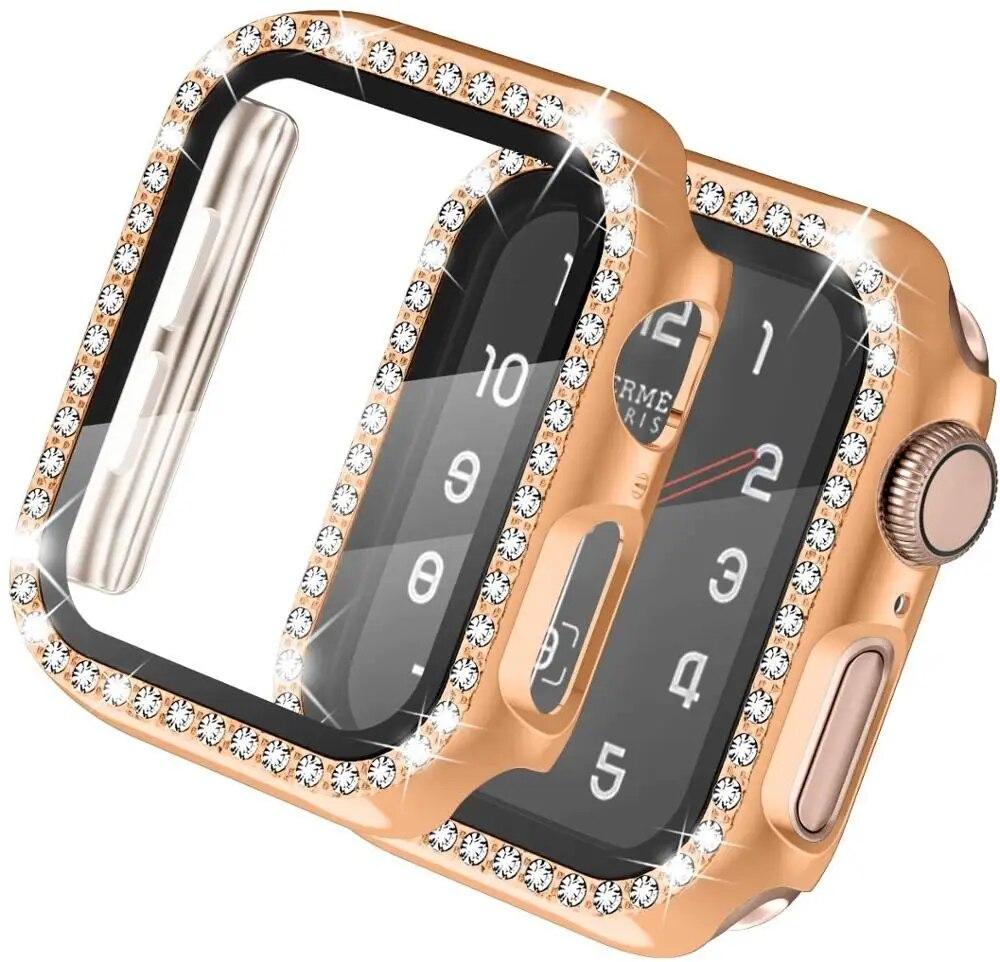 Glass+Cover For Apple Watch Case 49mm 45mm 44mm 42mm 38mm Bumper Diamond Protector Accessories iWatch Series 9 8 7 6 5 4 3 2 SE 41mm 40mm