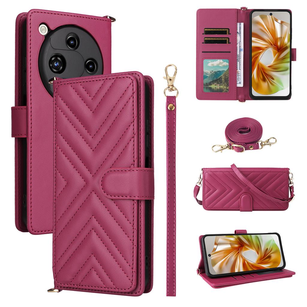 For ZTE Nubia Focus 2 5G Leather Case Stand Wallet Phone Cover with Shoulder/Wrist Strap