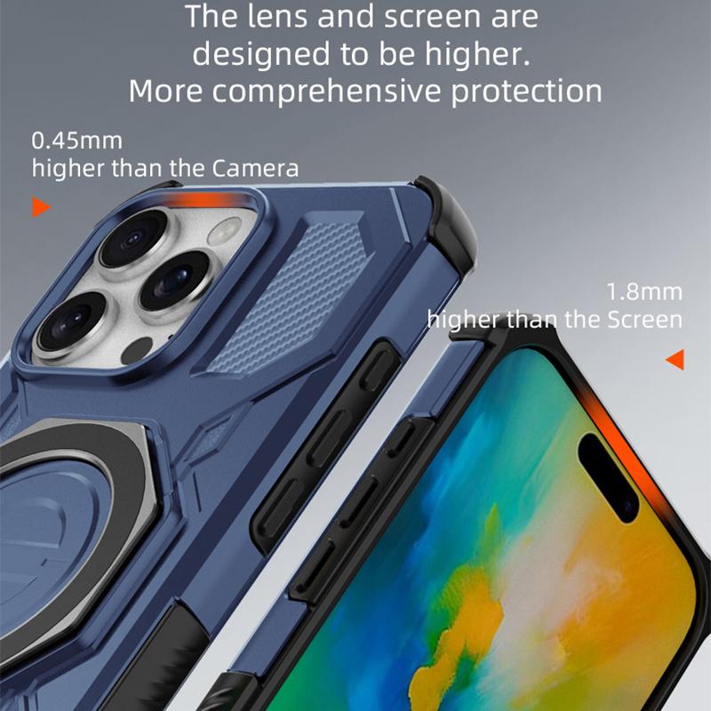 KEYSION Shockproof Magnetic Case for iPhone 16 Pro Max Upright Live Metal Ring Stand Phone Cover for iPhone 15 Pro Max