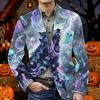 Men's Halloween Print Corduroy Warm Blazer Jacket with Pockets Casual Suit Coat Cardigan for Fall and Winter Wear