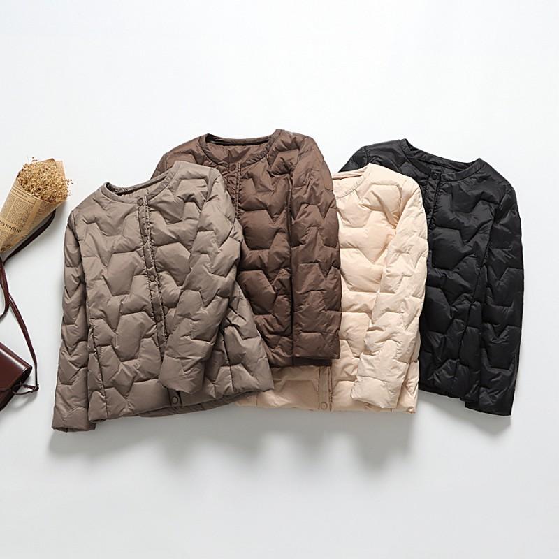 Womens Lightweight Quilted Down Jacket Short Puffer Coat Round Neck Single Button Casual Winter Outerwear
