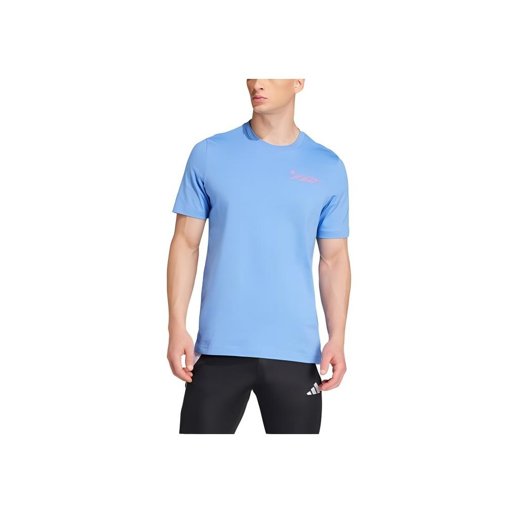 Adidas Printed Pattern Pullover Crew Neck Short Sleeve T-Shirt Men Tops Light-Blue JN4951