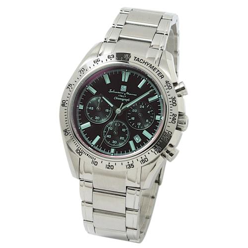 Salvatore Marra Men's Chronograph Watch, Business Analog Quartz Movement, Waterproof, Colored Glass, Black, BKSV