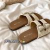 Romantic Vacation Style~! Seaside French Lazy Ins Summer Leather Cool Slippers Women's Breathable Soft Bottom One-word Slippers