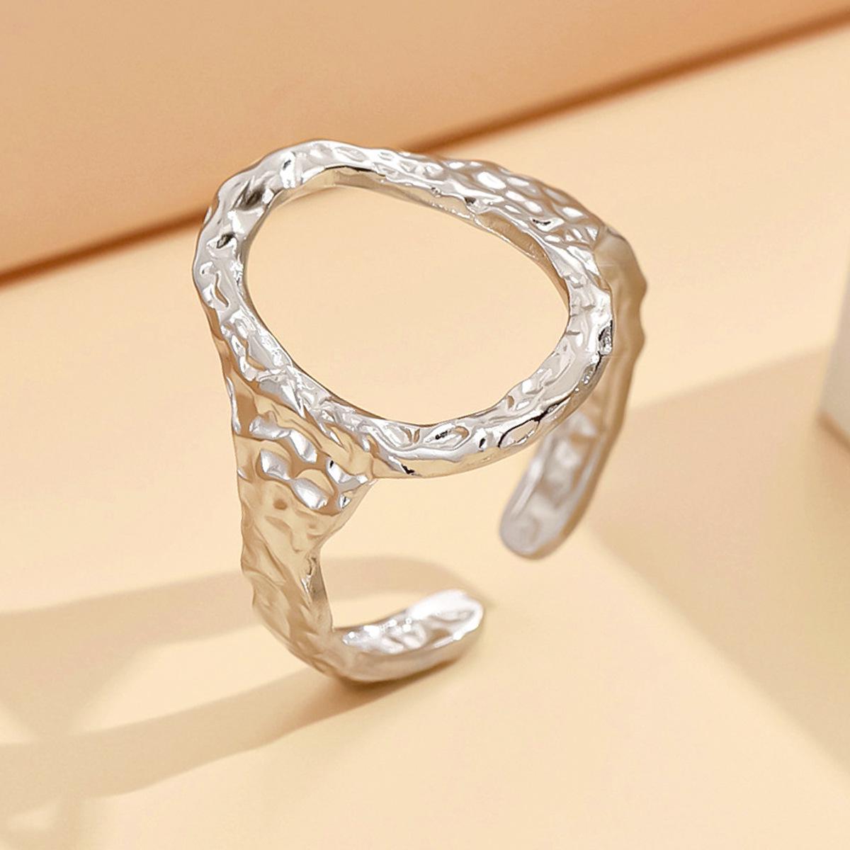 Adjustable Geometric Oval Stainless Steel Ring with Gold Vacuum Plating