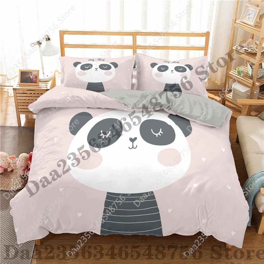 New Panda Bedding Set Single Twin Full Queen King Size Cartoon Animals Bed Set Aldult Kid Bedroom Duvetcover Sets 3D Anime 043