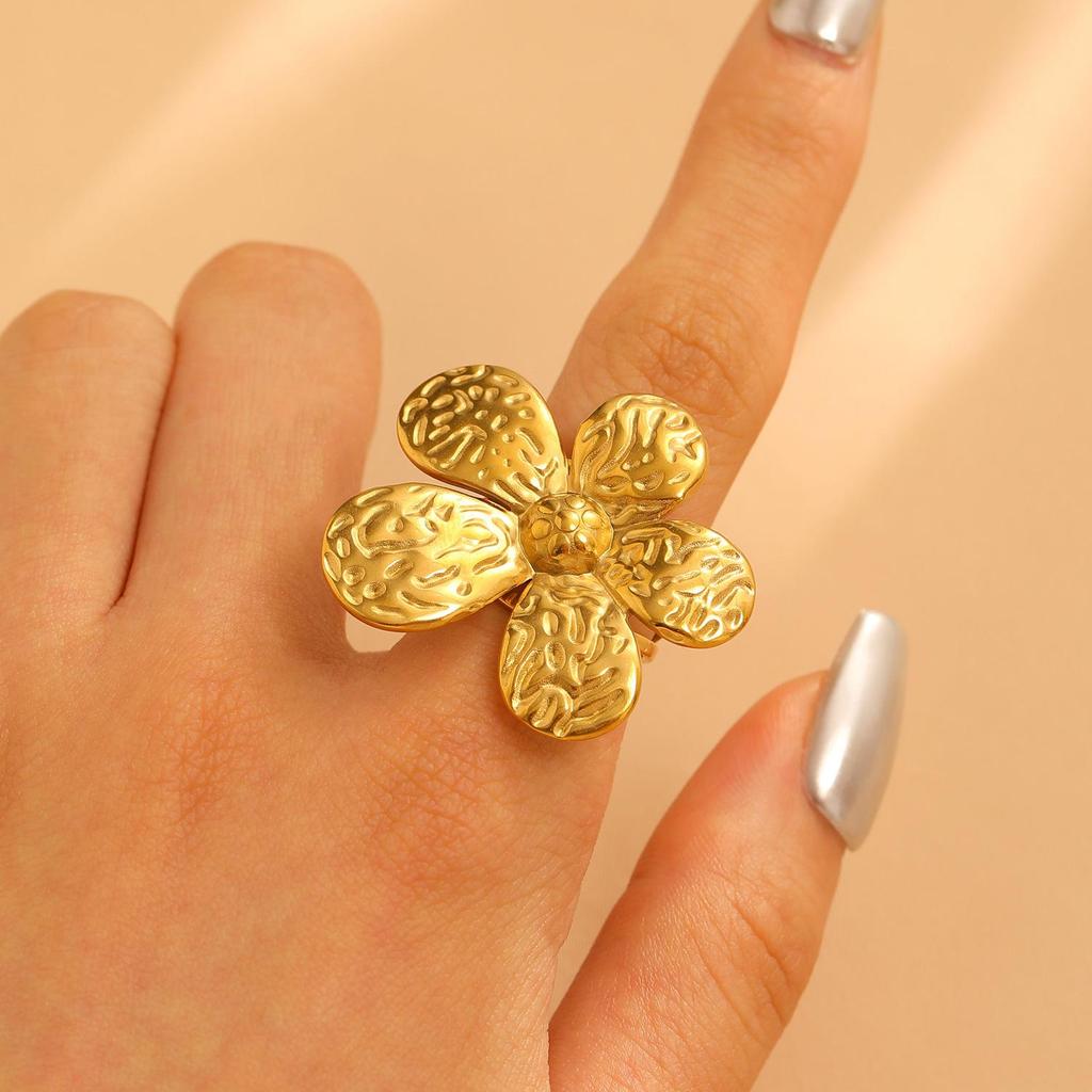 Fashionable Exaggeration Versatile Imitation Pearl Stainless Steel Flower Opening Ring For Women
