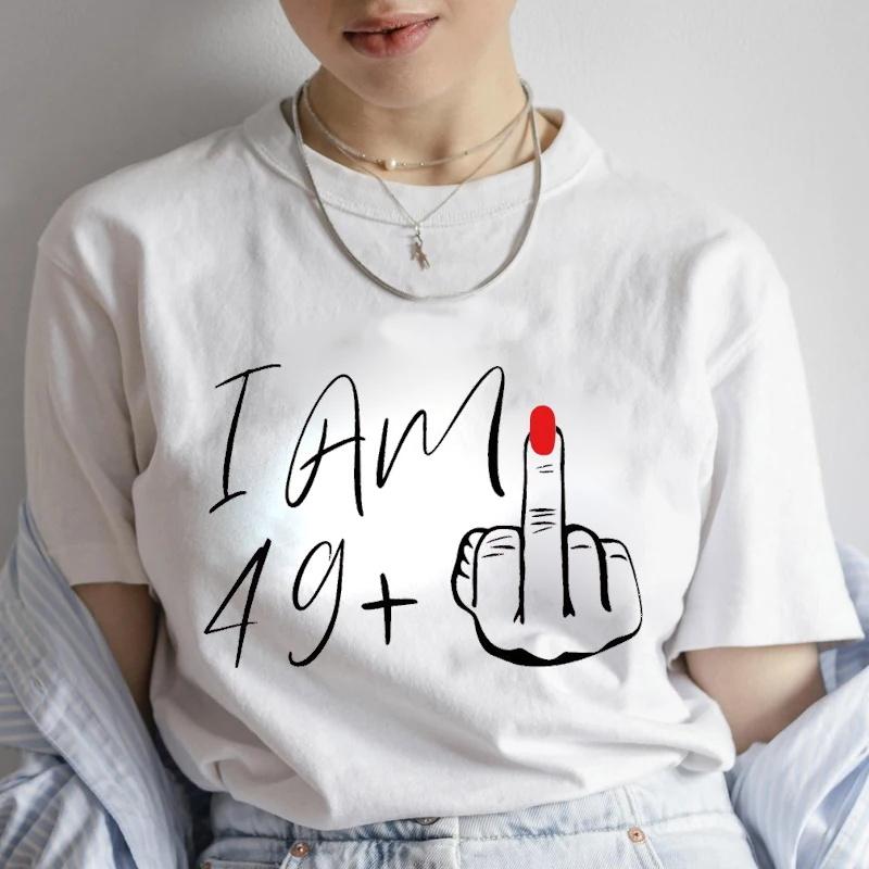 50th Birthday Party Tee for Mom I Am 49 Middle Finger T Shirts Daily Casual Harajuku 50th Birthday Gifts for Women Tshirt Tops