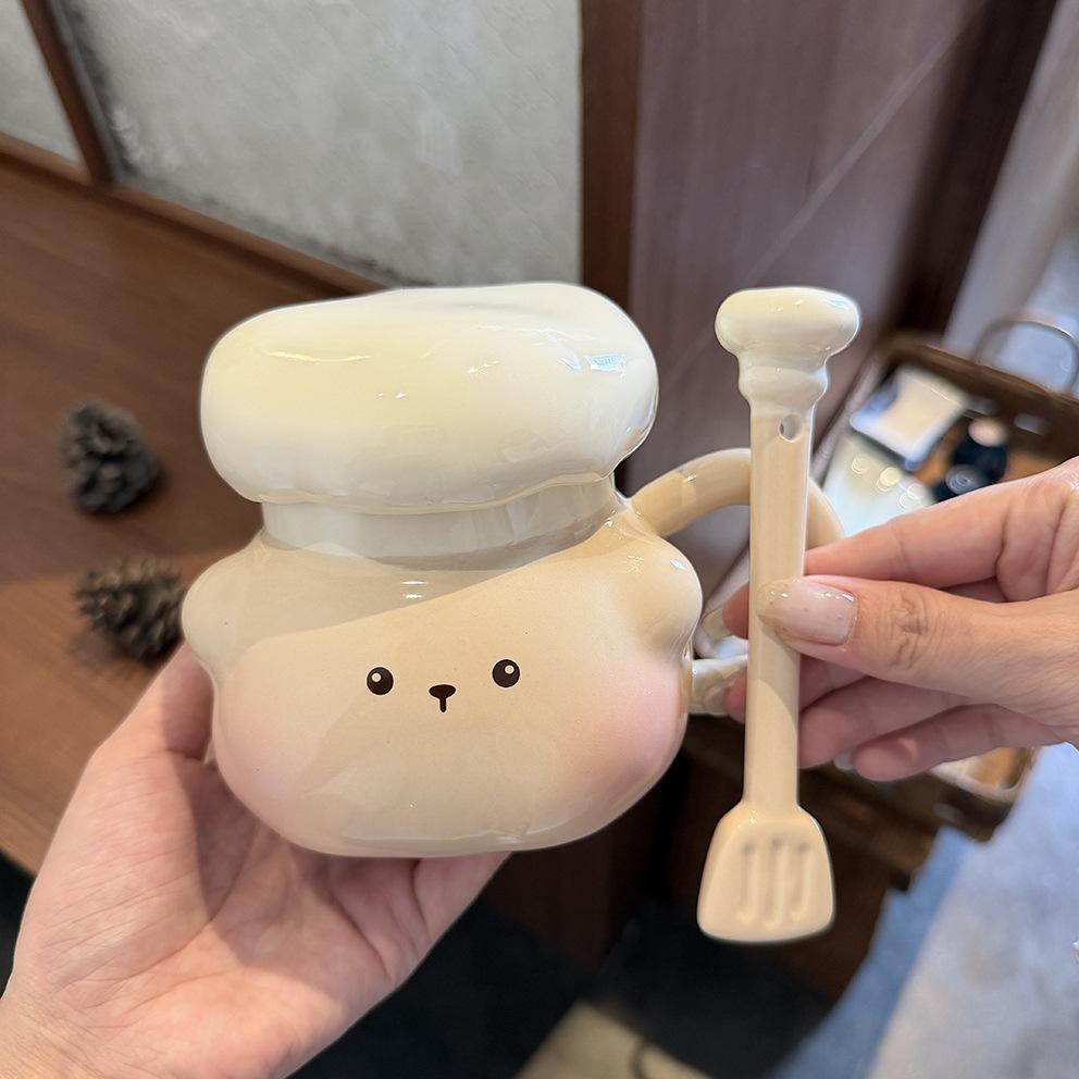 Chef Piggy Mug With Lid Spoon Bizarre Cup Ceramic Niche Drinking Cup For Girls' Birthday Gifts