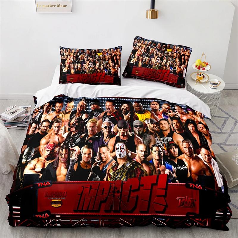 WWE EAW Bettwäsche-Set für Einzelbett, Doppelbett, Queen-Size-Bett und King-Size-Bett, Wrestling-Spiel, Bettgarnitur für Schlafzimmer für Erwachsene und Kinder, Bettbezug-Sets mit 3D-Druck 135x200cm 2pcs