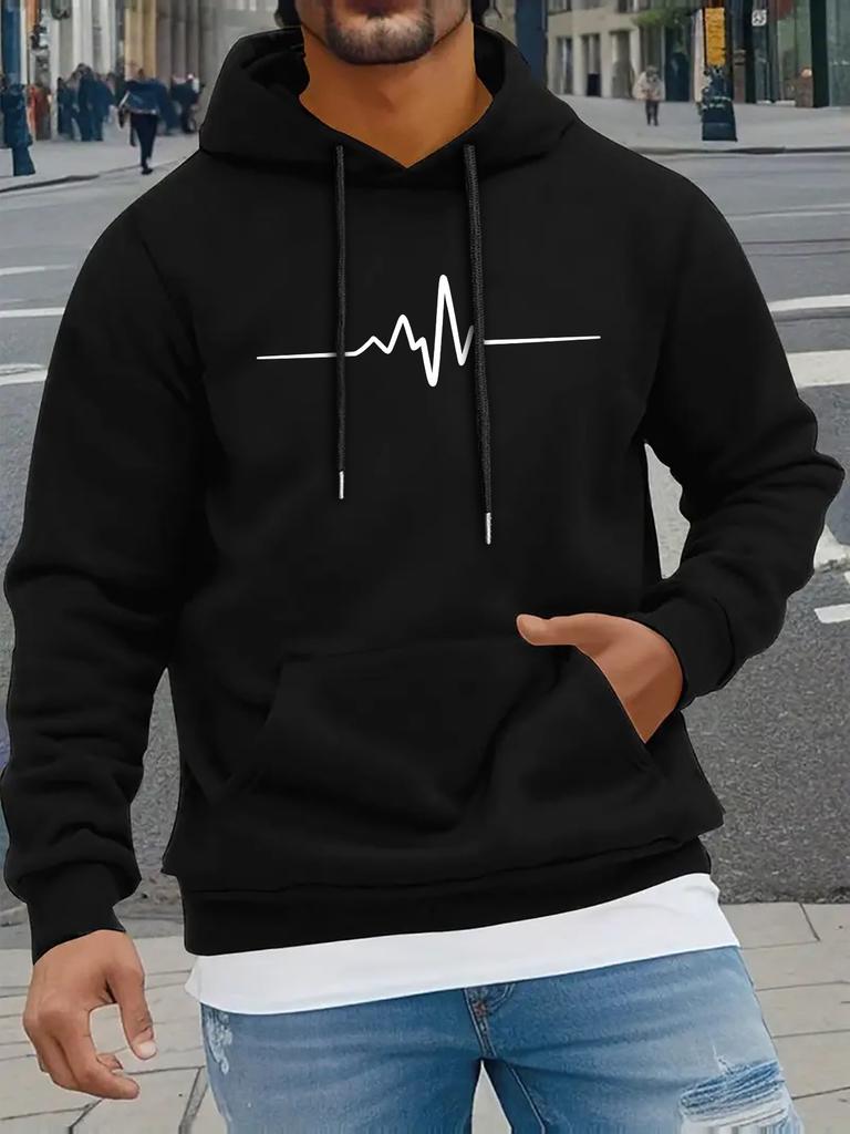 New And Printed with Line Segment Design 250G Heavyweight Pullover with Pocket Adjustable Drawstring for Unisex Warm Sweatshirt, C