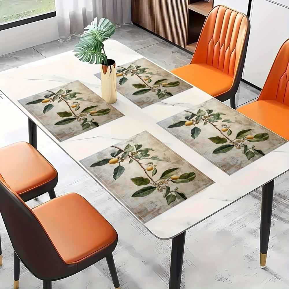 4 Adet Keten Masa Örtüsü, Limon Dalı Vintage Masa Örtüsü, Mutfak Yemek Odası Dekorasyonu İçin Uygun, Aile Toplantısı Yemek Masası Dekorasyonu, Otel Kafe Masası