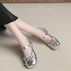 Shoe Fairy One Word Square Head Light Mouth Super Spring and Autumn French Retro Buckle Single Shoes Women's Shoes 2025 Wind Thick Heel Silver