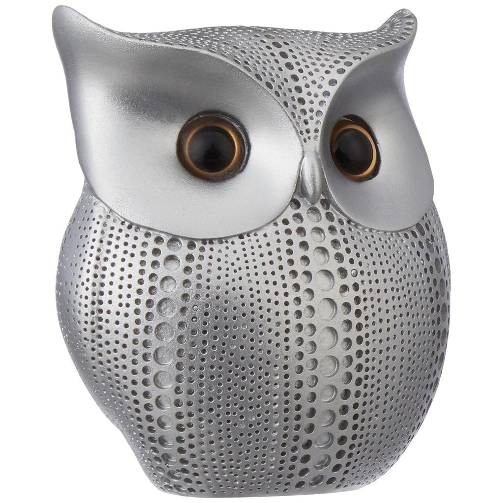 Modern Classy Happy Owl Resin Art Figure Showpiece (Pack of 1, Silver)