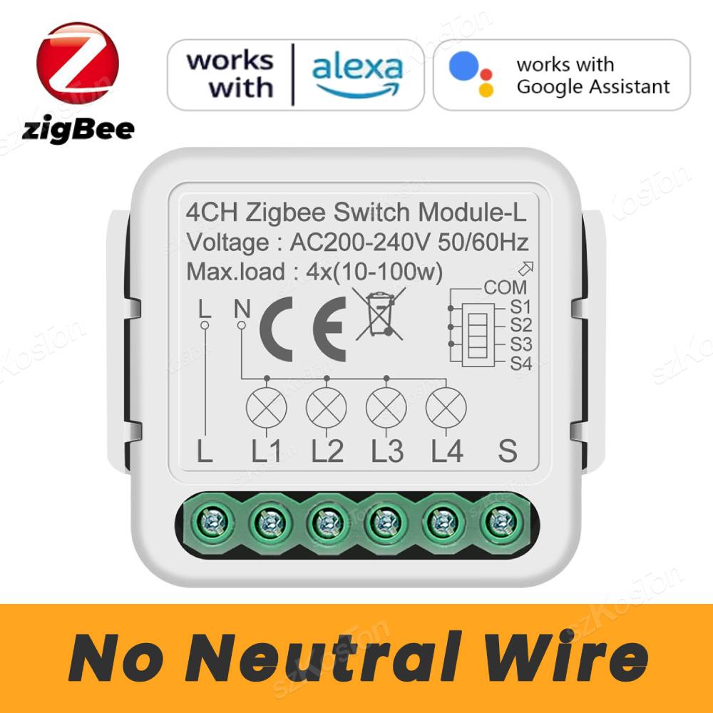 Tuya Zigbee Smart Mini Switch Module Relay No Neutral Wire Required 1 2 3 4 Gang 2 Way Control Works with Alexa Google Home