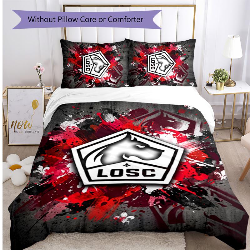 LOSC Lille FC Printed 3PCS Bedding Set Breathable Duvet Cover with Pillowcases Decorative Bed Linen for Bedroom Home