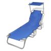 Folding Sun Lounger with Sun Canopy Steel and Fabric Blue