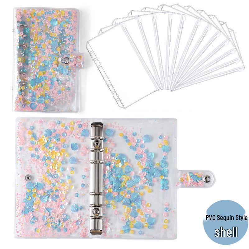 A6 Macaroon Leather Notebook Binder with 12 Refillable Zipper Pockets for Bills and Coins