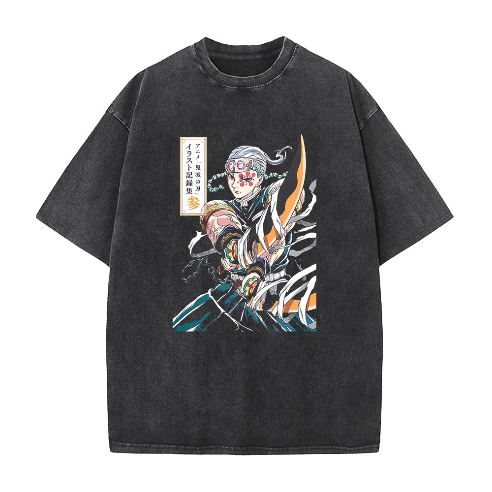 Hot Anime Demon Slayer Kamado Tanjirou Graphic Tee Men Manga Vintage T-shirts Washed Cotton T Shirt Harajuku Male Casual Tshirt