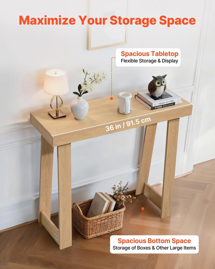 91,5 cm Konsolentisch, Moderner Schreibtisch hinter dem Sofa, Rechteckiger Holzeingangstisch, Schmaler Langer Sofatisch Akzentständer, Ideal für Flur, Schlafzimmer,