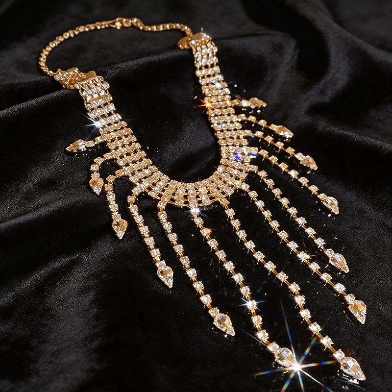 Elegant Rhinestone Water Drop Tassel Necklace: Luxurious, Fashionable, High-Grade Clavicle Accessory
