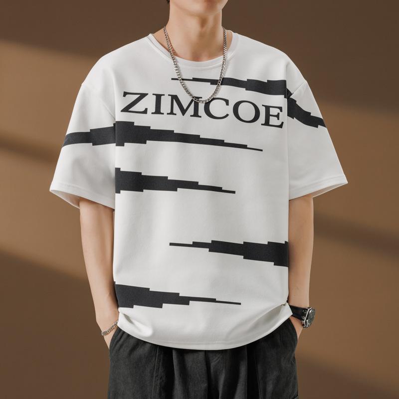 

Men s Oversized White T-Shirt - Letter Print & Stripe Graphic Casual Streetwear Top M белый
