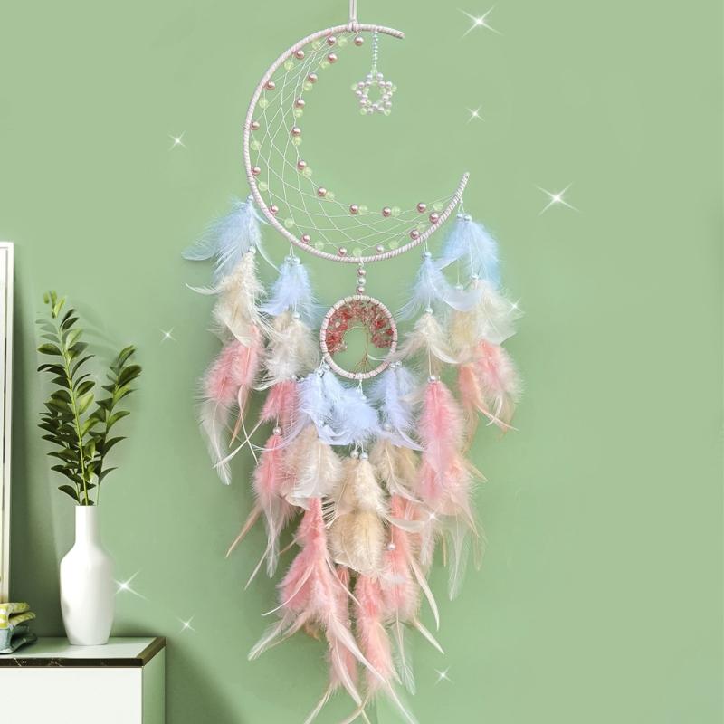 Moon Star Feathered Tassels Dreamcatchers Glowing In Dark Hanging Decors for Religious Celebration and Romantics Setting