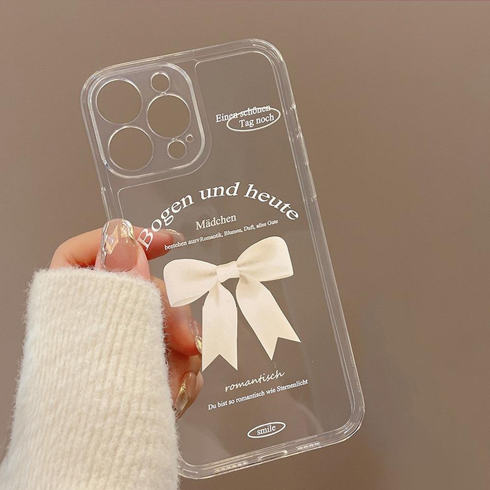 Simple White Bow Phone Case for IPhone 17 Pro Max, 16cm, Soft Case for Apple IPhone 15, 14cm, Full Coverage, High Definition, Transparent