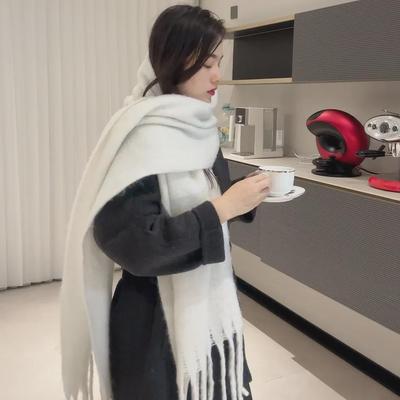 Women’s Soft Waxy Mohair Scarf: Versatile Thickened Imitation Cashmere Shawl, Warm Korean-Style Winter Neckwear