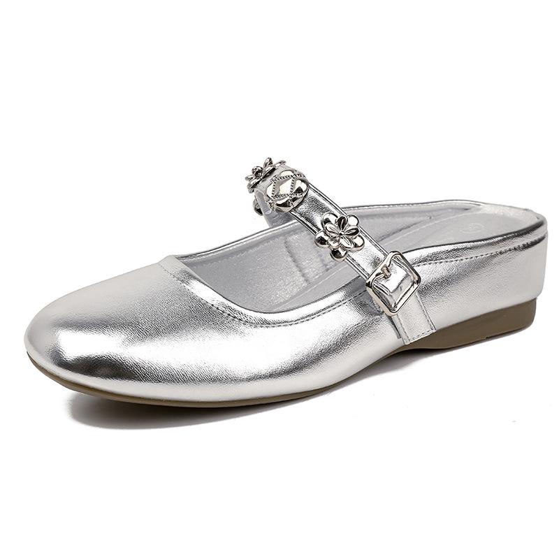 Inner height increase Spring and summer new niche metal buckle Mary Jane half slippers single shoes with cool slippers women