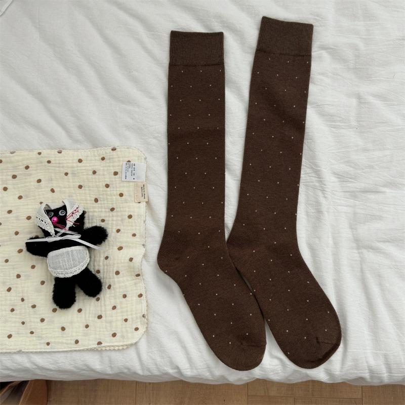 

Женские зимние милые носки в горошек из шерсти, мягкие, восковые, бесшовные до икры 1 pair кофейный