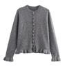 Sweater Cardigans Ruffle Long Sleeve Knitted Cardigan For Women Autumn Bolero Knitwears Button-Down Bluey Gray Cardigan