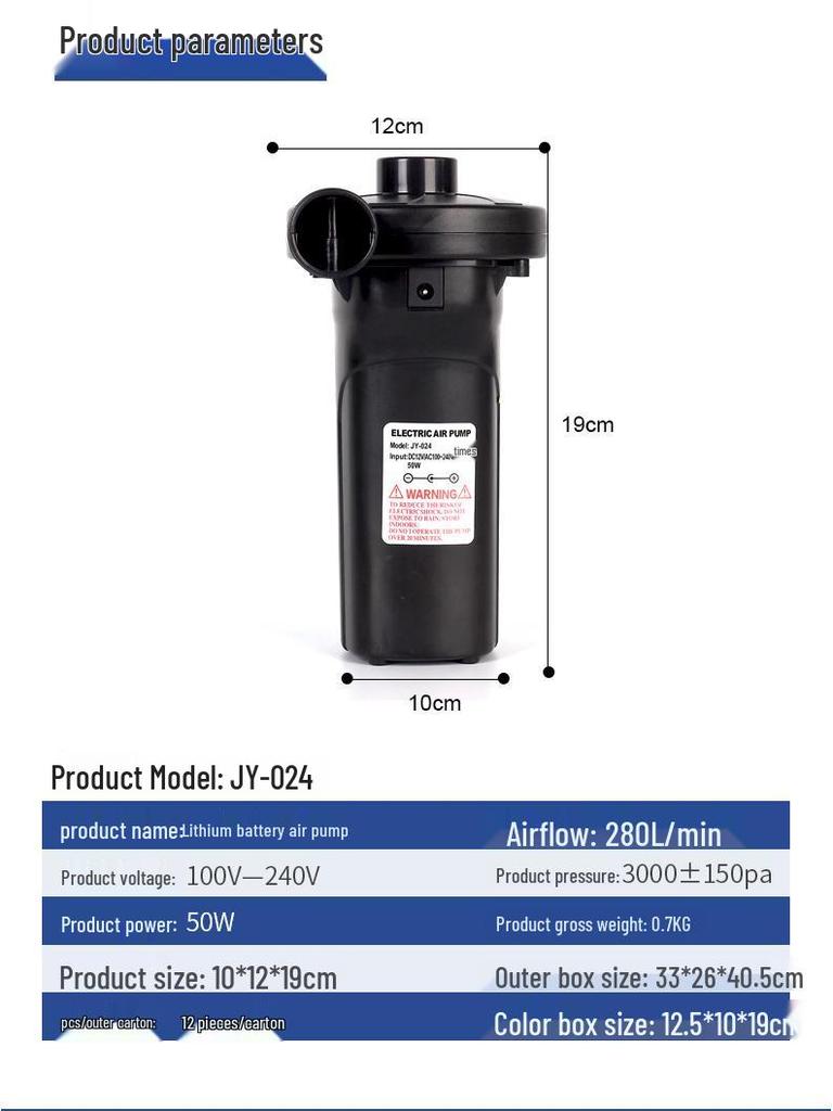 Portable USB Lithium Battery Air Pump for Car, Pool, and Mattress