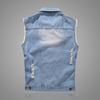 Men's Slim-Fit Light-Colored Ripped Denim Vest - Korean Style Sleeveless Jacket