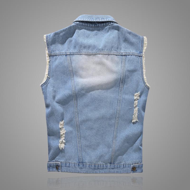 Men's Slim-Fit Light-Colored Ripped Denim Vest - Korean Style Sleeveless Jacket