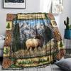 1Pc Wildlife Deer Buffalo Print Flannel Blanket, High Quality Comfortable for All Seasons, Home Decor, Warmth and Comfort, Perfect for Gifts