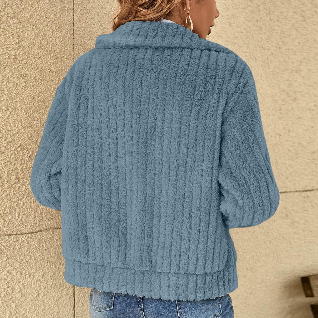 Women's Fashionable Solid-color Lapel Plush Coat