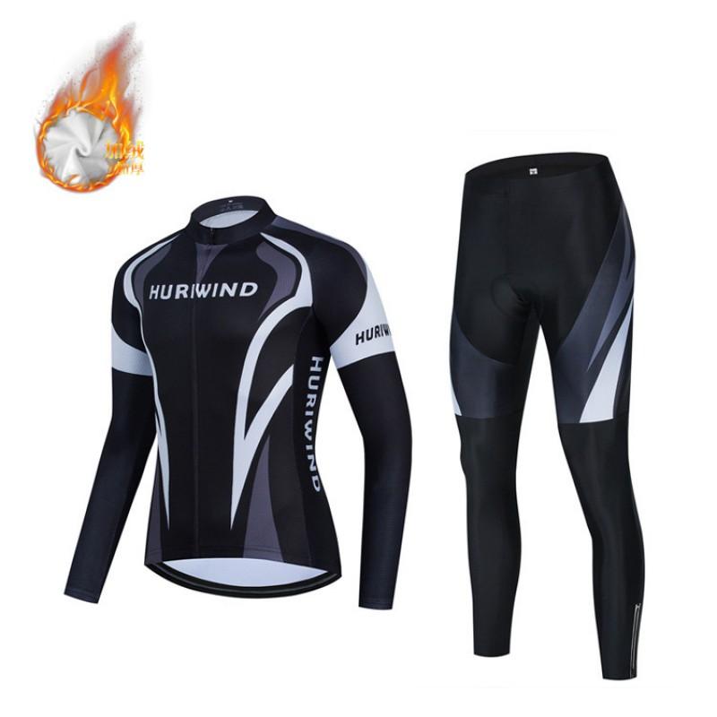 Mens Thermal Fleece Cycling Set Long Sleeve Jersey Pants Mountain Road Bike Winter Ride XS