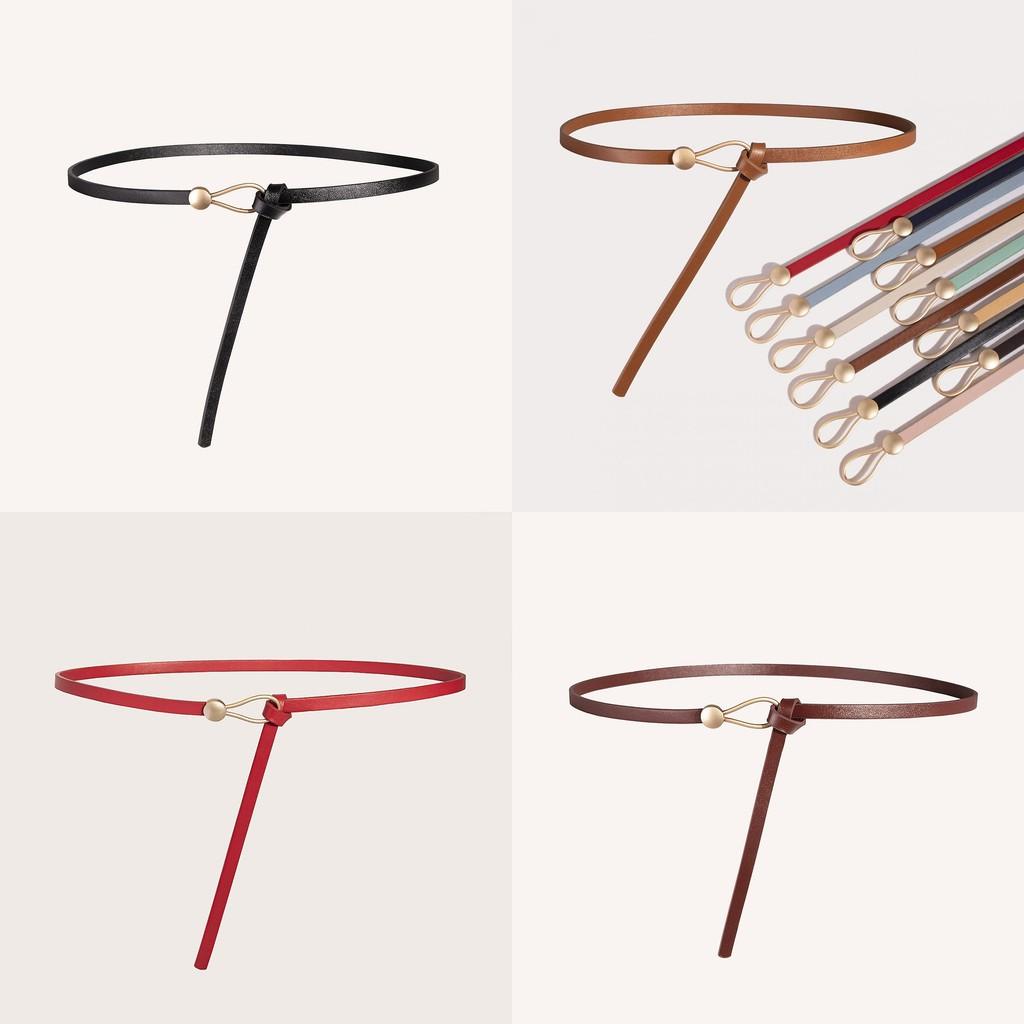 Pu Thin Waist Belt With Metal Buckle For Casual Dress And Retro Style