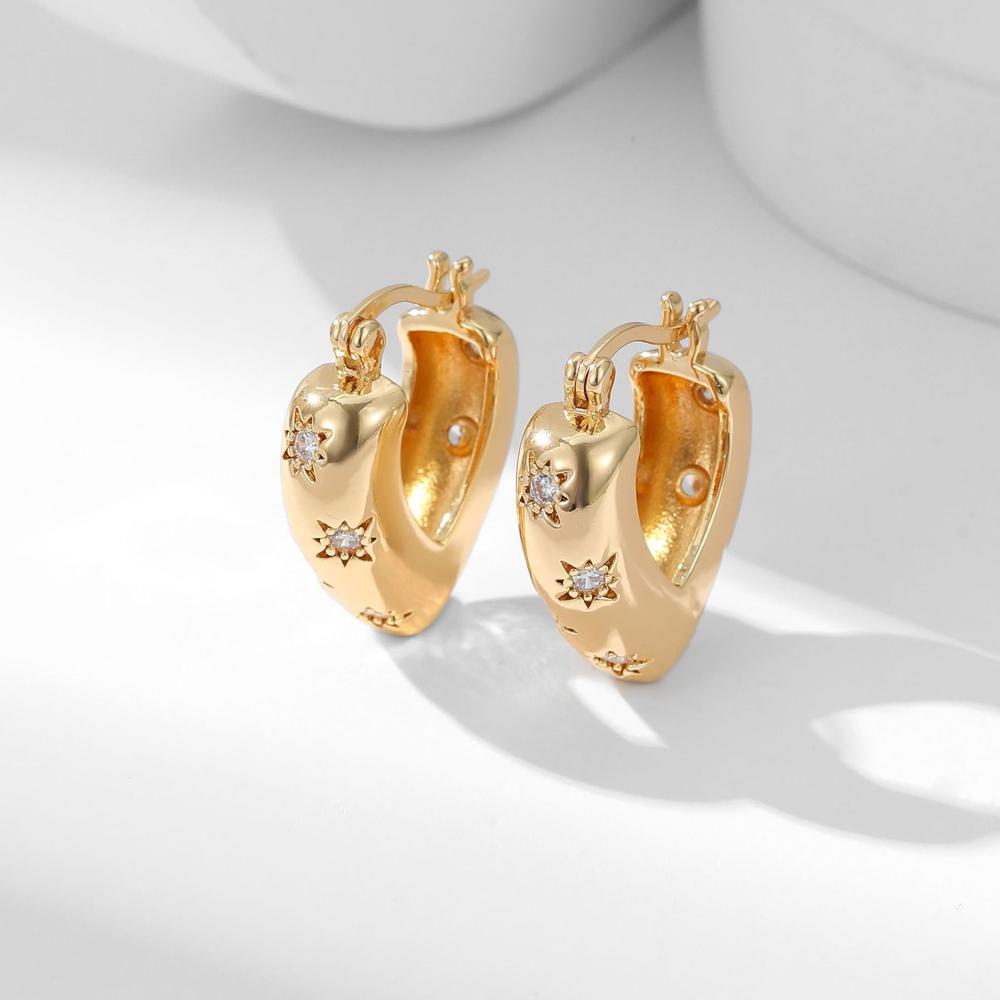 

Exquisite Cubic Zircon Hoop Earrings Trend Accessories Wholesale Fashion 18K Gold Metal Round Circle Earrings Wedding for Women