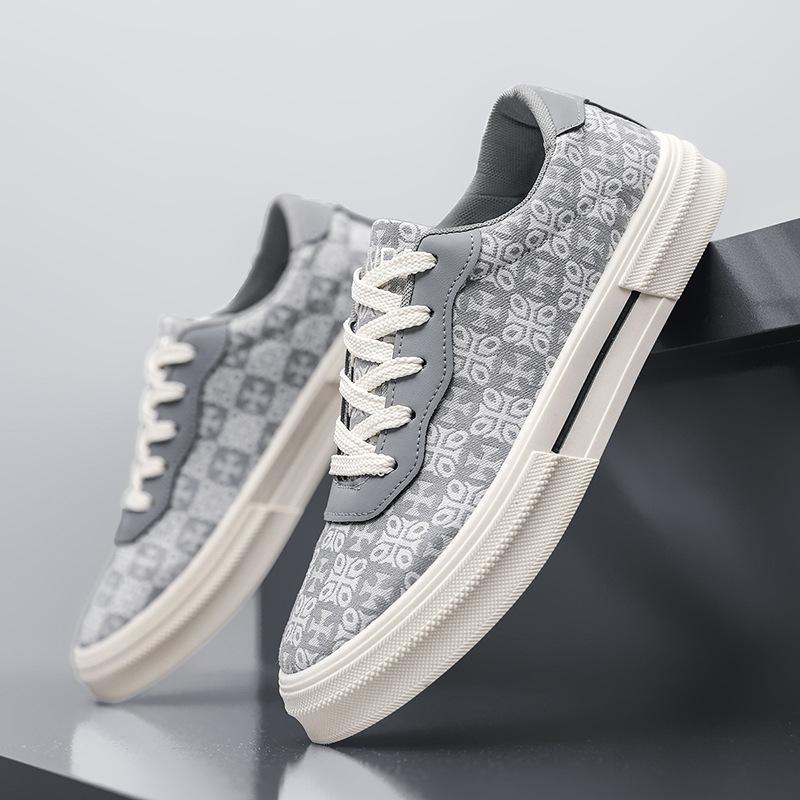 Spring Shoes for Men Canvas Casual Shoes Trend Print Flat Skateboard Shoes Youth Street Cool Sneaker