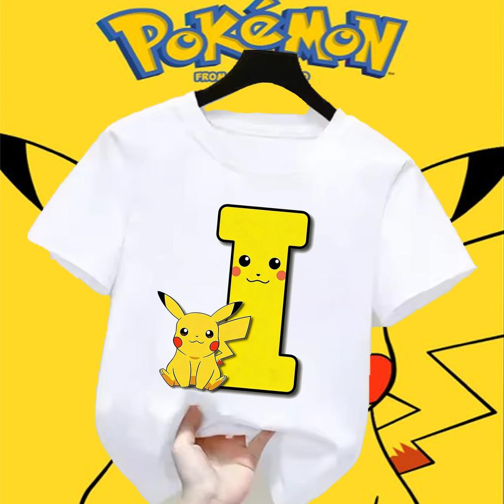 Anime Pokemons Tshirts for Children Pikachu Cartoon Letter Printed Shortsleeved Top Boys Girls Summer Fashion Sports Tshirt