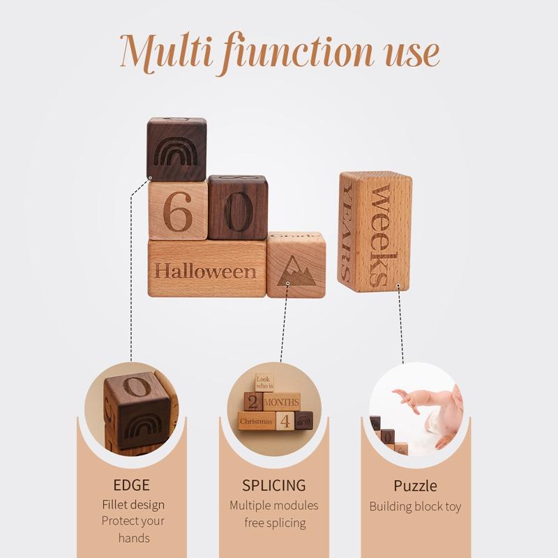 1 Pièce Bébé Blocs en Bois pour Jalons 0-12 Mois Nouveau-né Accessoires de Photographie de Naissance Bébé Croissance Commémorer Accessoires Blocs