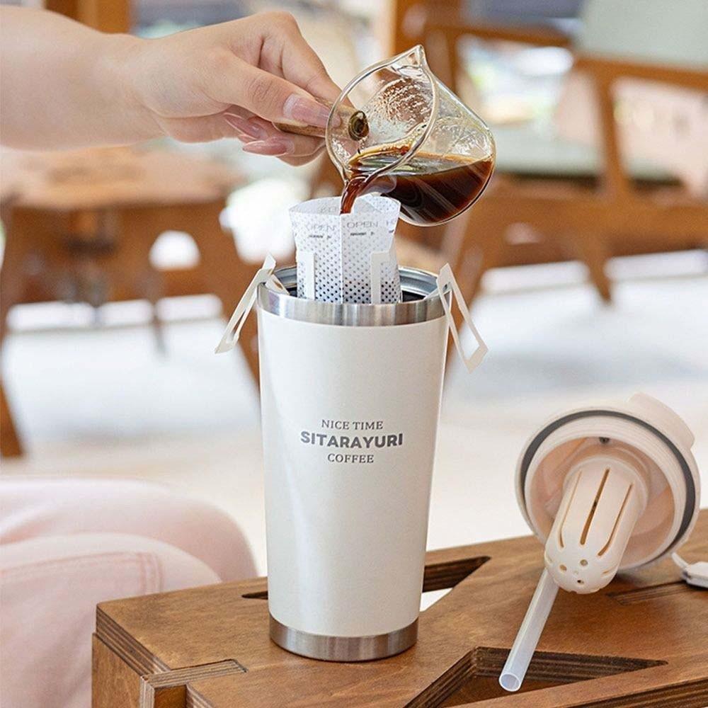 Large Capacity Coffee Water Cup 304 Stainless Steel Filter Tea Bottle 560ML Drinking Cup  Cycling