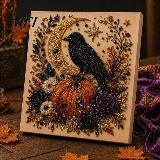 Handmade Holiday Gift Ideas Halloween Faux Pearl Art DIY Kit, Spooky Cute 3D Beads Painting Crafts, Mosaic Crafts for Adults Gothic Ghost Pumpkin Cat