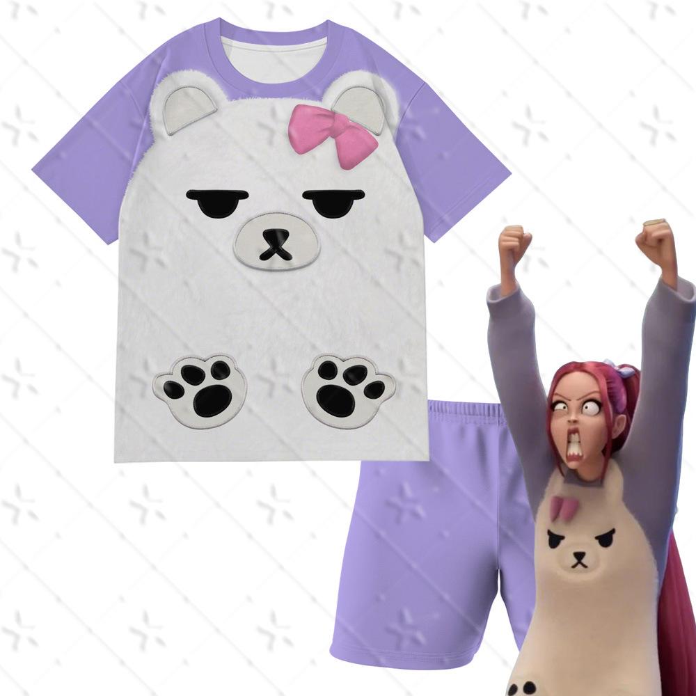 MIRA Kpop Dämonenjäger Pyjama-Set - Lila Bär Cosplay für Kinder, Kurzarm & Shorts