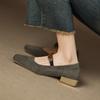 Fashion 2025 NEW Spring Women Pumps Square Toe Low Heel Shoes Sheepskin Suede Shoes for Women Concise Belt Buckle Mary Janes Shoes
